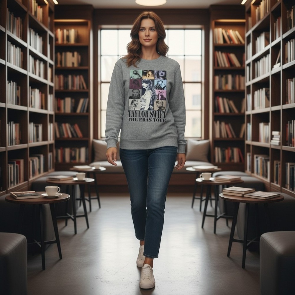 Taylor Swift The Eras Tour Sweater Womens Medium Gray Pullover Concert Merch
